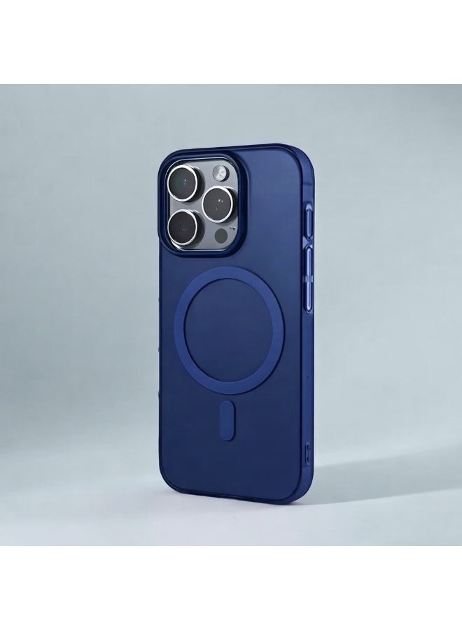 جراب ماج سيف الفاخر غير اللامع لهاتف آيفون 15 برو، غطاء مغناطيسي رفيع مقاوم للصدمات | أزرق داكن